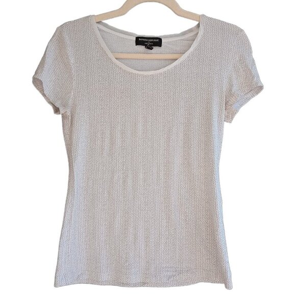 Banana Republic Tops - Banana Republic White & Gray Print Knit Short Sleeve Top XS